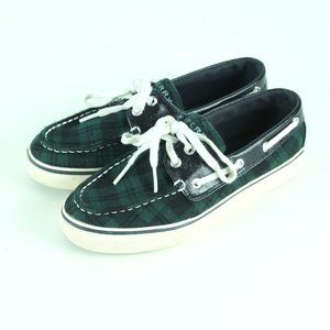 Sperry Biscayne Navy/Green Plaid Boat Shoes  5.5 Patent Leather/Canvas Sneakers
